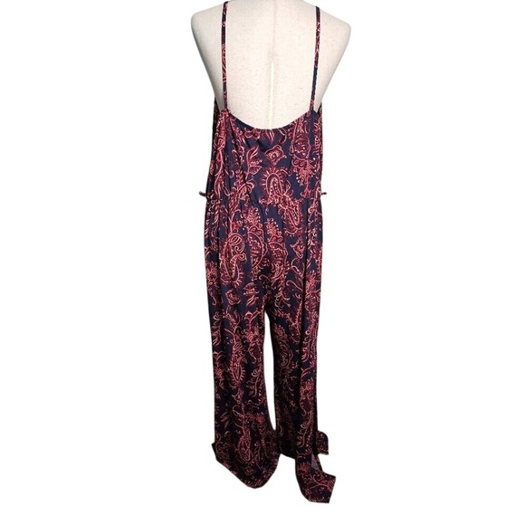 marianne Stretchy Paisley Bandana Print Jumpsuit Spaghetti Strap - Navy and Pink - Picture 5 of 14